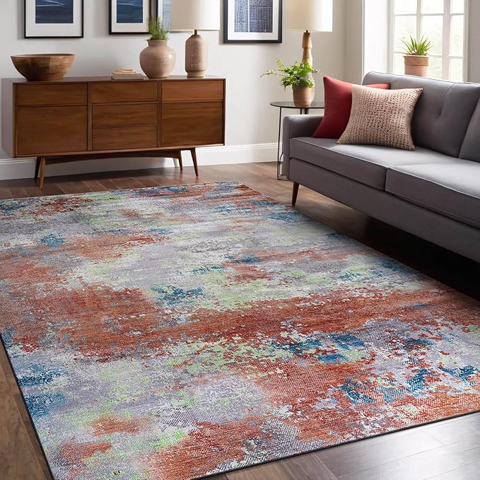 Non Slip Rugs 6x9 Modern Abstract Easy Silk Rubber Backing Soft Area Rug for Living Room Easy to Clean Non Shedding Kitchen for Bedroom Indoor Carpet (Brick - Gray, 6x9)
