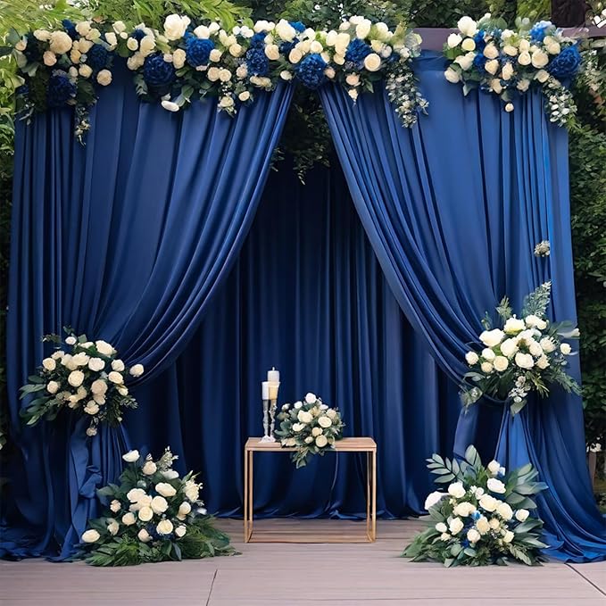 10ft x 10ft Wrinkle Free Navy Blue Backdrop Curtains Panels, 2 Panels 5x10ft Silky Polyester Photo Backdrop Drapes for Birthday Wedding Party Graduation Photography Background