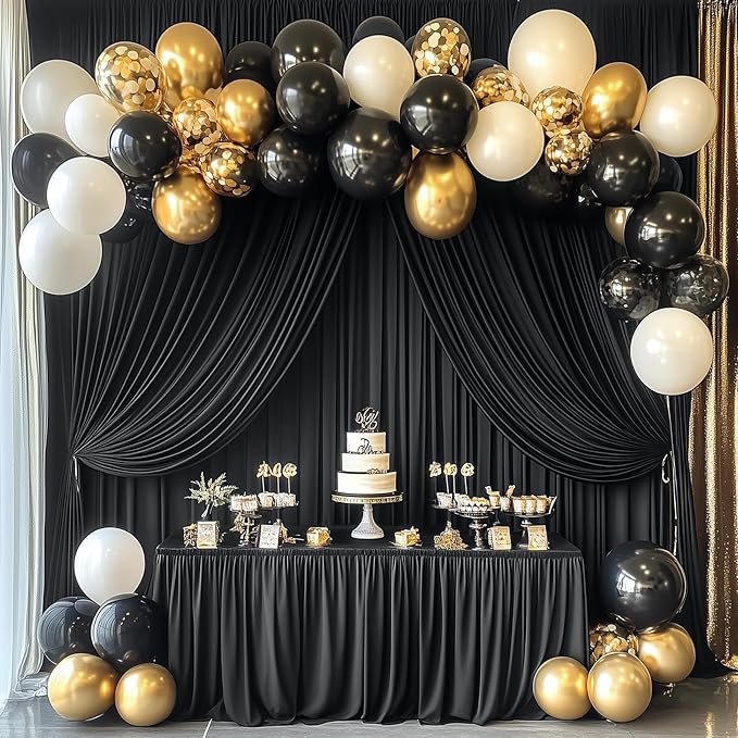 20ft x 10ft Wrinkle Free Black Backdrop Curtains for Parties, 4 Panels 5x10ft Silky Polyester Black Photo Backdrop Drapes for Wedding Graduation Birthday Party Photography Background