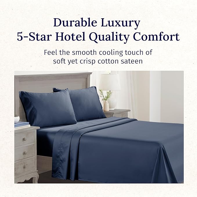 California Design Den Luxury King Size Sheet Set - 100% Cotton, 600 Thread Count Deep Pocket King Sheets, Hotel-Quality Bedding with Sateen Weave - Royal Navy Blue