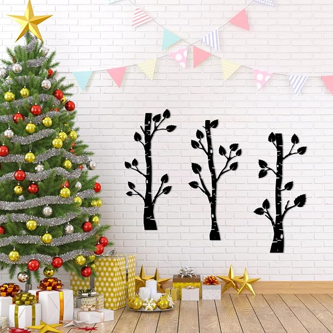 ShxTrade Metal Tree Wall Decor, Birch Tree Wall Art, Tree Branches Vertical Metal Wall Rustic Wall Sculpture for Home Living Room Bedroom Bathroom (Black)
