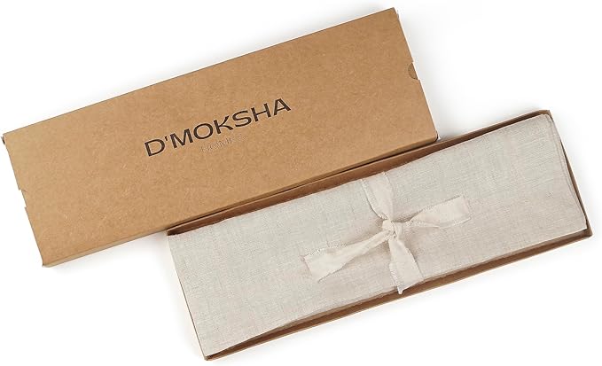 D'Moksha Homes Linen Table Runner 48 Inches - 100% Pure Linen Light Natural Table Runner 14 x 48 Inch for Coffee Tables, Dresser, Fall, Thanksgiving, Christmas, Holiday - Machine Washable
