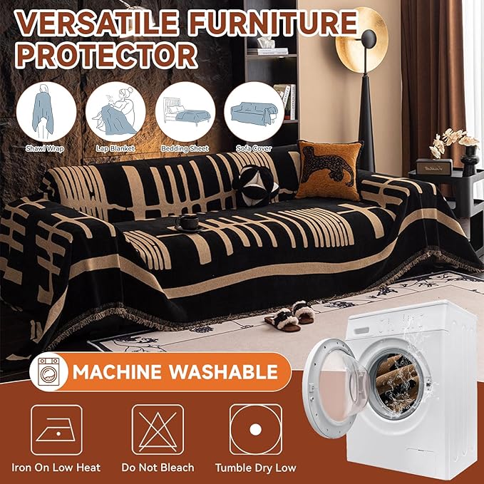 VClife Modern Couch Cover Washable Soft Couch Covers for 3 Cushion Couch Sofa, 1 PC Thick Soft Khaki Black Jacquard Sofa Cover for Sectional Couch (71"x150")
