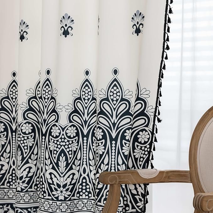 Boho Floral Curtains French Country Farmhouse Curtains 63 Inches Long Light Filtering Window Rod Pocket Drapes for Living Room 2 Panels
