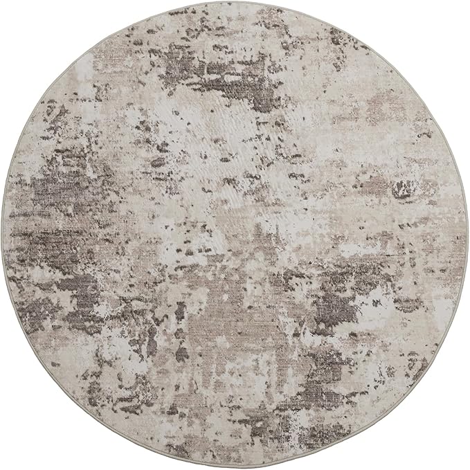 Modern Abstract 6x6 Round Area Rug Non Slip Non Shedding Rug Low Pile Stain Resistant for Bedroom Living Room Office Dining Room,Brown Grey