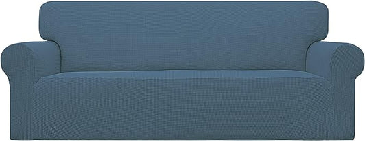Easy-Going Stretch Oversized Sofa Slipcover 1-Piece Sofa Cover Furniture Protector Couch Soft with Elastic Bottom for Kids, Polyester Spandex Jacquard Fabric Small Checks Bluestone