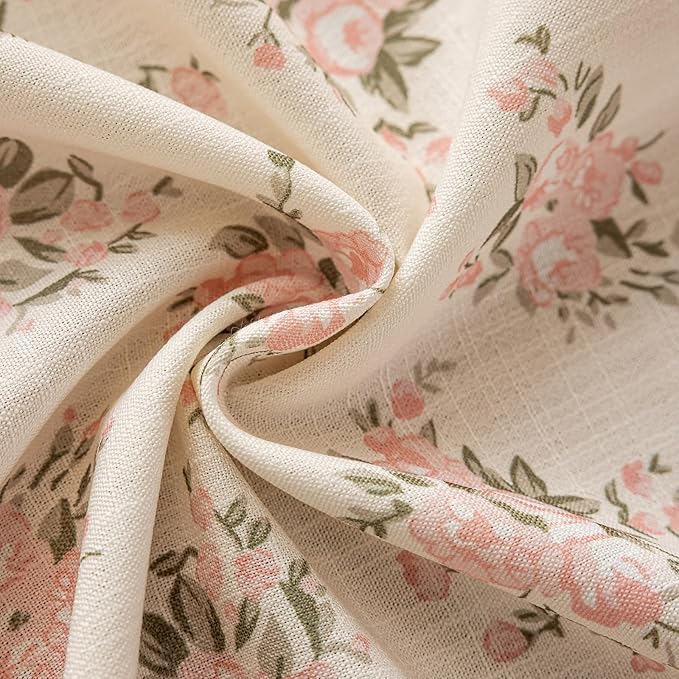OYX Pink Boho Floral Curtains 96 Inch Long 2panels, French Vintage Farmhouse Patterned Decor Window Drapes with Tassels, Girls Semi-Sheer Light Filtering for Bedroom Living Room (Rod Pocket, 52Wx96L)