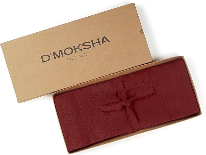 D'Moksha Homes Linen Table Runner 48 Inches - 100% Pure Linen Dark Red Table Runner 14 x 48 Inch for Coffee Tables, Dresser, Fall, Thanksgiving, Christmas, Holiday - Machine Washable