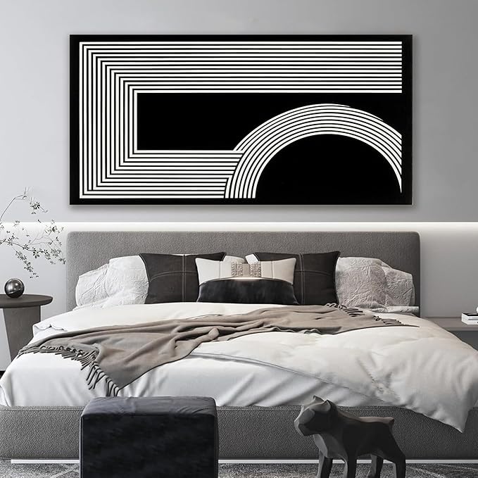 TAIJXAGSG Large Abstract Wall Art Black And White Geometric Line Wall Print Painting Artwork Canvas Art Wall Decor 29"X 58"