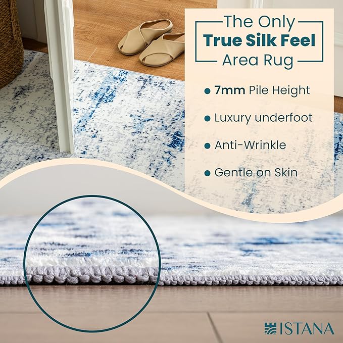Istana 8x10 Area Rug - Blue/White 8x10 Rugs for Living Room - Foldable Rugs for Bedroom - Stain Resistant Washable Rug - Eco-Friendly Area Rugs - Easy to Clean Living Room Rug