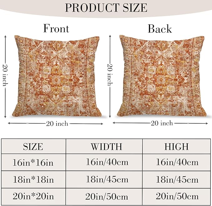 Boho Throw Pillow Covers 20x20 inch Set of 2,Bohemian Vintage Carpet Pattern Antique Ethnic Decor Double Sided Pattern Cushion Cover Soft Pillow Case Living Sofa Room Bed Square Pillow Cover