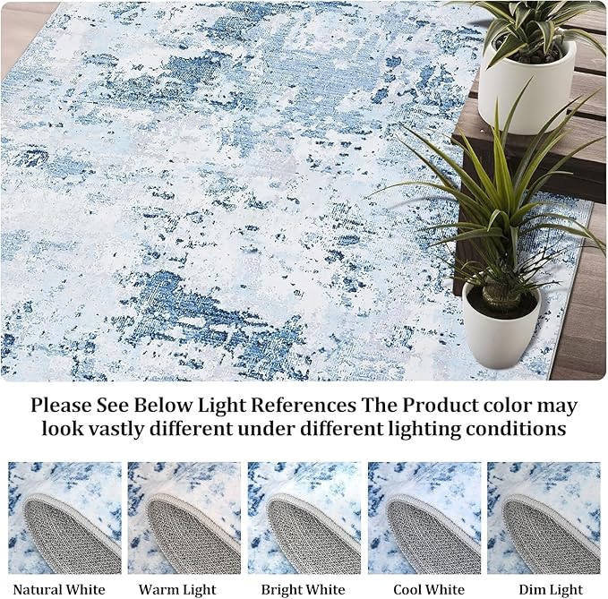 Modern Abstract 2x8 Area Rug Non Slip Non Shedding Low Pile Stain Resistant Rug for Hallway Kitchen Bedroom Non Shedding,Light Blue
