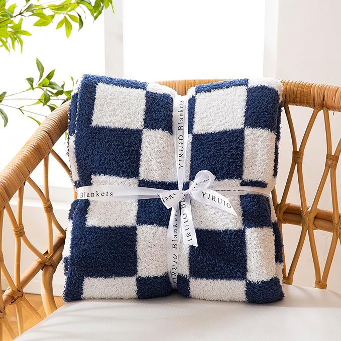 YIRUIO Throw Blanket Checkered Chessboard Fluffy Fuzzy Warmer Comfort Reversible Super Soft Cozy for Home Decor Bed Couch Sofa Living Room (Bluey, 60''x80'')