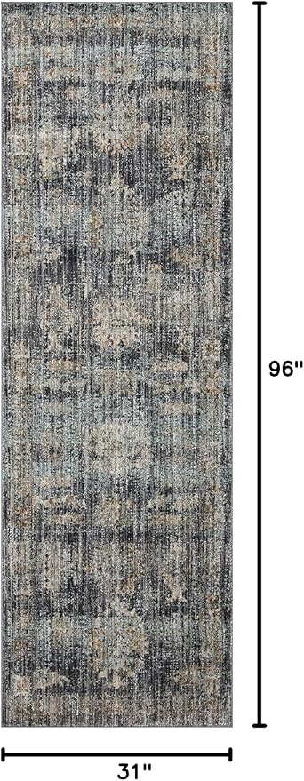 Loloi Jean Stoffer Katherine Collection KES-04 Ink/Jade 2'-7'' x 8'-0'', .25" Pile Height, Runner Rug