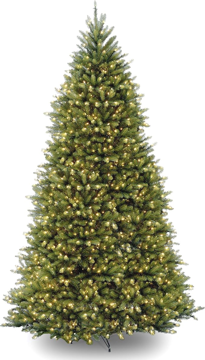 National Tree Company 12 ft Pre-Lit Dunhill Fir Artificial Christmas Tree, 1,200 LED Lights, 7,794 Tips, PowerConnect, Foot Pedal, 10 Light Functions, Includes Stand, Green