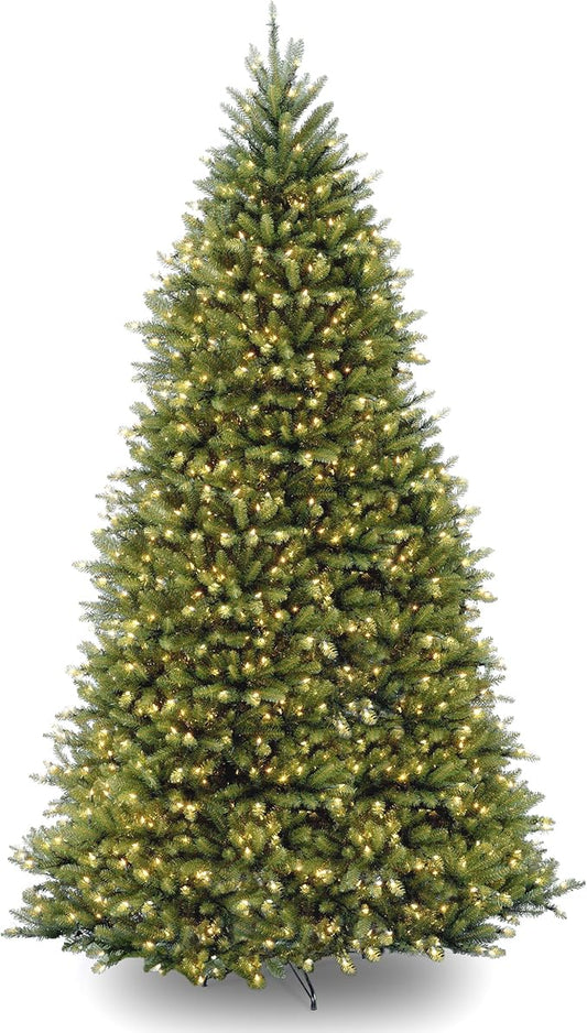 National Tree Company 12 ft Pre-Lit Dunhill Fir Artificial Christmas Tree, 1,200 LED Lights, 7,794 Tips, PowerConnect, Foot Pedal, 10 Light Functions, Includes Stand, Green