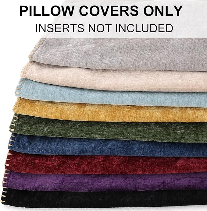 decorUhome Chenille Soft Throw Pillow Covers 22x22 Set of 2, Farmhouse Velvet Neutral Decorative Euro Pillow Covers with Stitched Edge for Couch Sofa Bed Home Decor, Poseidon
