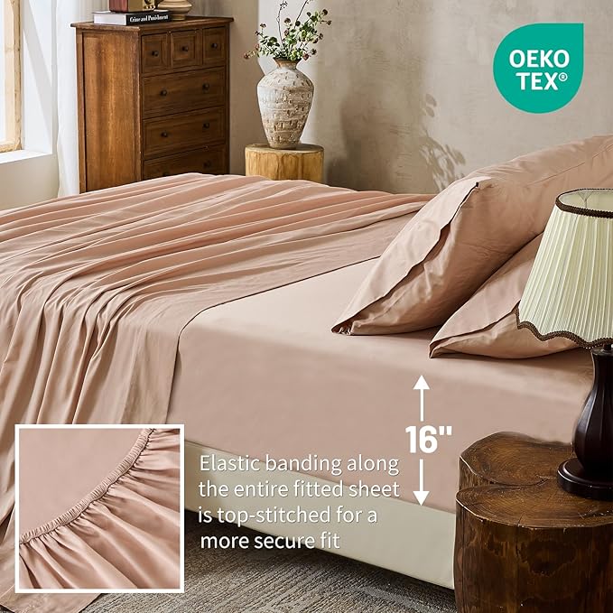 MEISHANG 1000 Thread Count Cotton Sheets California King - 100% Egyptian Cotton, Sateen Weave, Soft & Breathable, Oeko-Tex Certified, 16" Deep Pockets - 4 Piece (Cal King, Light Pink)