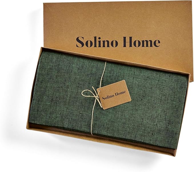 Solino Home Linen Tablecloth 60 x 108 Inch - 100% Pure Linen Forest Green Table Cloth for Rectangle Tables - Athena, Machine Washable Tablecloth for Fall, Autumn, Thanksgiving, Christmas, Winter