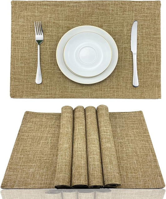 Weabetfu Cloth Placemats Set of 4 Heat Resistant Dining Table Placemmats Cotton Linen Machine Washable Kitchen Table Mats Wrinkle Free Thick Fabric Place Mats,Easy to Clean,13" x 19"