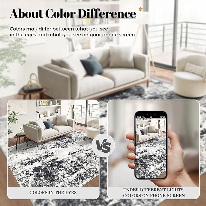 Modern Abstract Area Rug, 9'x12', Machine Washable, Non-Slip, Stain Resistant, Neutral, Soft, Perfect for Living Room, Dining Room, Bedroom, Office (Black)