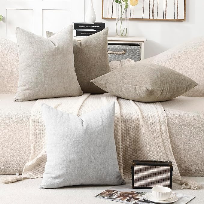 Jepeak 24x24 Inch Decorative Chenille Throw Pillow Covers, Pack of 2 Cozy Concise Pillow Cases Soft Farmhouse Modern Square Cushion Cover for Sofa Couch Bed Home Decor, Gainsboro