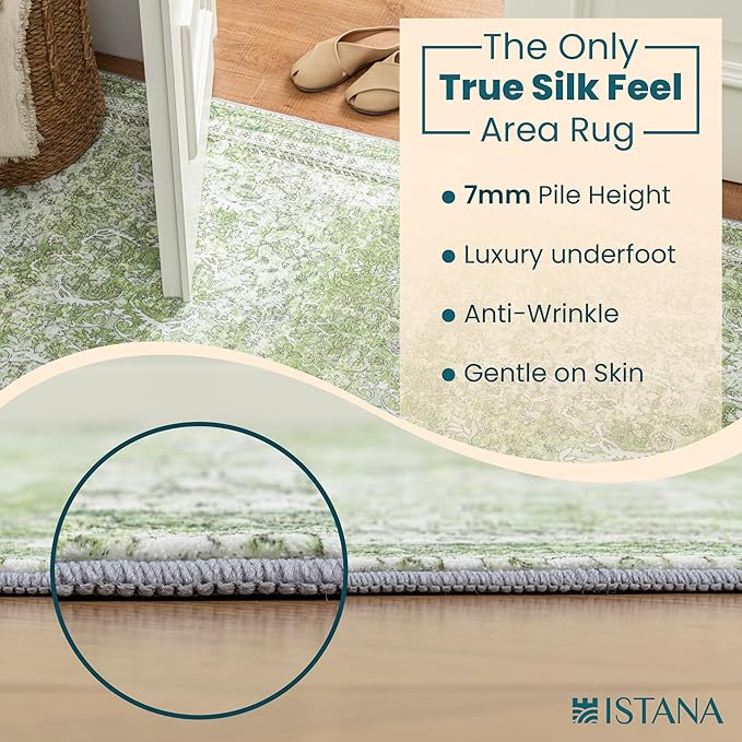 Istana 9x12 Area Rug - Light Green 9 x 12 Area Rugs for Living Room - Foldable 9x12 Rugs for Bedroom/Living Room Rug -Stain Resistant Washable Rugs - Eco-Friendly Area Rugs