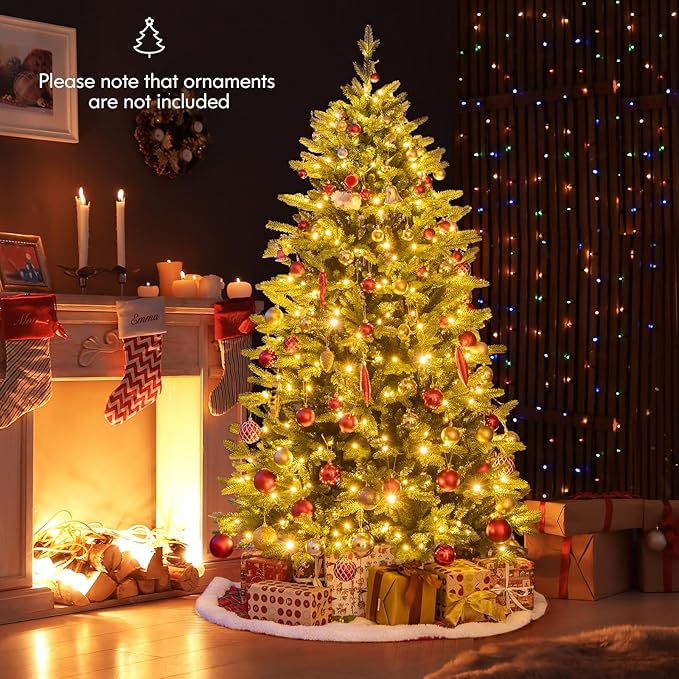 Happygrill 6 FT Pre-Lit Artificial Christmas Tree, Hinged Xmas Tree w/1168 Branch Tips, 350 LED Lights, 11 Lighting Modes, 3 Auto Timers, 4-Level Brightness & Remote Control, Decoration Tree for Party
