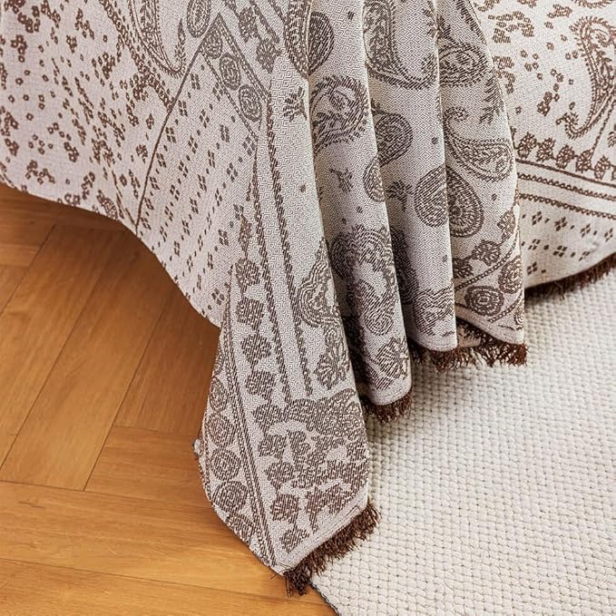 ROOMLIFE Boho Khaki Couch Covers for 3 Cushion Sofa, Breathable Couch Cover Sectional Sofa Cover for Dog, Washable Furniture Sofa Protector Cover Soft Blanket with Tassel for Living Room, 71''X150''