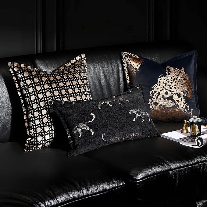 Lumbar Pillow Cushion Cover 12x20, Double Sided Luxury Cheetah Pattern Throw Pillow Covers with Hidden Zipper, Jacquard Embroidery Technique for Bed Couch Sofa Living Room Bedroom