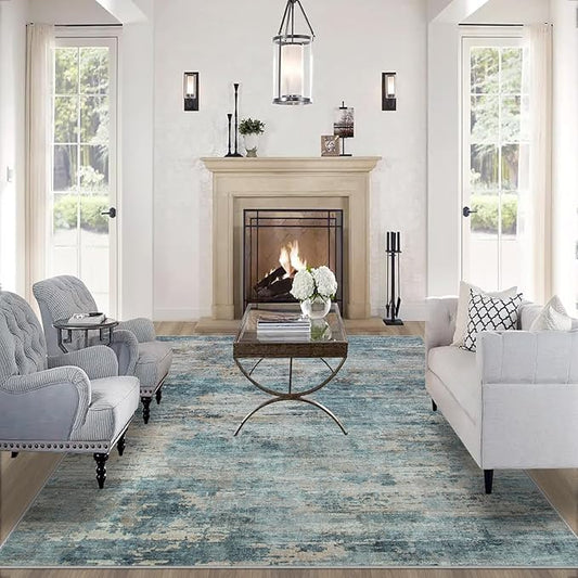 8x10 Area Rugs for Living Room：Large Machine Washable Area Rug with Non Slip Backing Non Shedding Abstract Stain Resistant Carpet for Bedroom Dining Room Nursery Home Office - Green