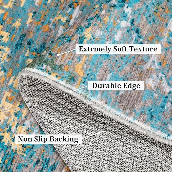 Modern Abstract 2x8 Runner Rug Washable Non Slip Stain Resistant Rug for Hallway Kitchen Bedroom Non Shedding Low Pile Indoor Floor Cover,Multi Color