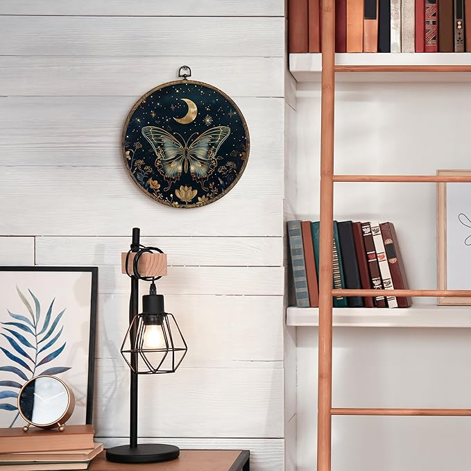 KFXHANGD Gothic Butterfly Moth Round Wall Art Framed, Witchy Butterfly Canvas Wall Art Decor, Mystical Moth Hanging Decor for Bathroom Bedroom Living Room, 10x10inch