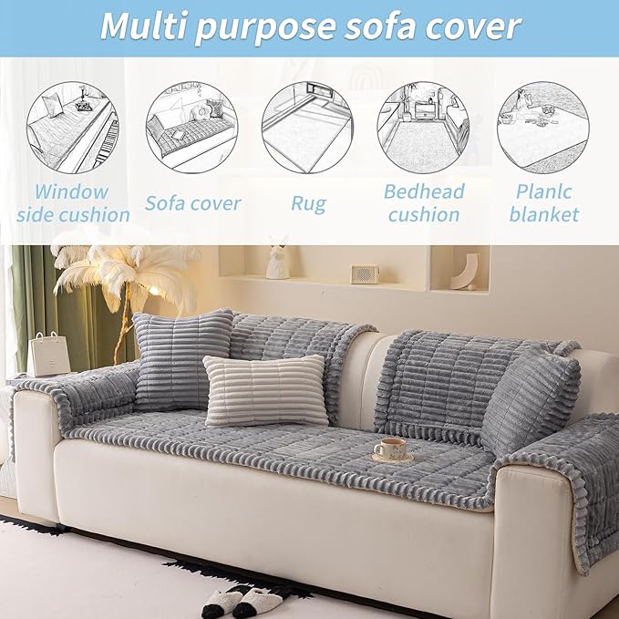 Couch Cover for Dogs Washable,Non Slip Fuzzy Durable Couch Covers for 3 Cushion Sofa Pet Friendly Sofa Cover Dog Thick Soft Slipcovers Protector Couches Mat Bed (Light Grey,27.6" x 59"/70 x 150cm)