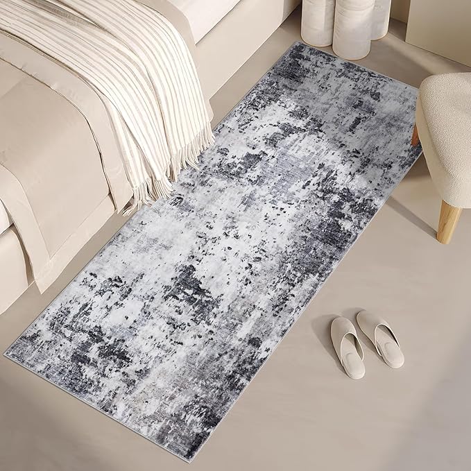 Modern Abstract 2x7 Runner Rug Washable Non Slip Stain Resistant Rug for Hallway Kitchen Bedroom Non Shedding Low Pile Indoor Floor Cover,Grey