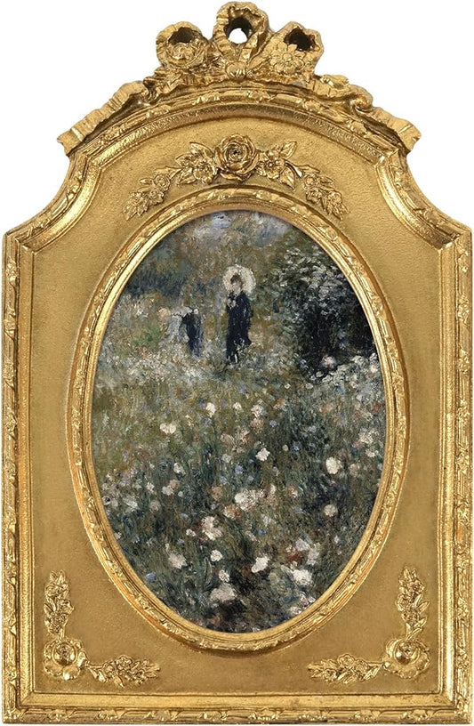 FOLKOR Vintage Women Paintings with Gold Frame, Oval Garden Landscape Prints Posters for Bedroom Living Room Decoration Memorial Gift, Vintage Home Decor for Wall Floating Shelf Desk, 4x6