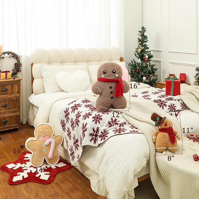 YRXRUS Christmas Gingerbread Man Pillows, Gingerbread Throw Pillows for Christmas Decorations, Cute Pillow for Party Gifts, Xmas Pillow 12x16 Inches