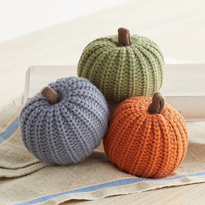 Your Heart's Content Set of 12 Small 3 inch Knit Pumpkins, Fall Home Decor, Bowl Fillers, Shelf Sitter Accents, Wedding Centerpiece, Cozy Home, Garland or Ornaments (Small Knit Assorted 12)