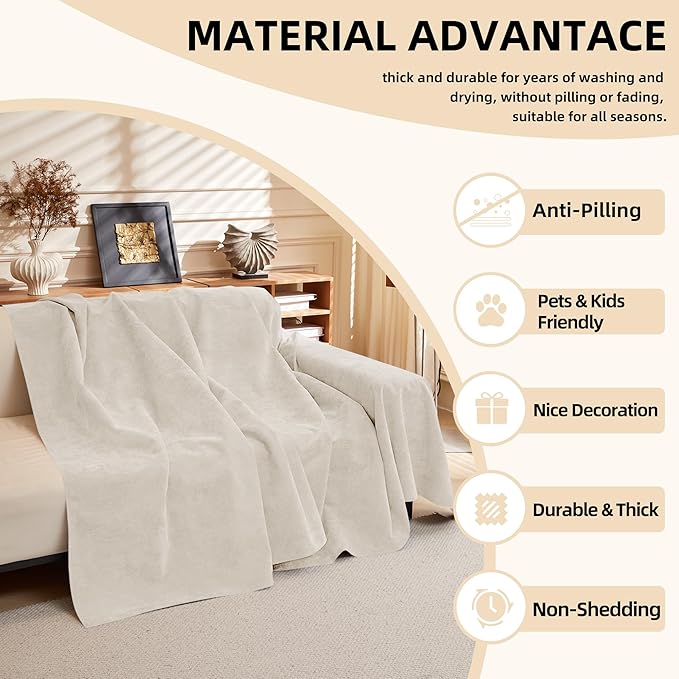 Couch Cover Sofa Covers for 3 Cushion Couch Water Resistant Sectional Couch Covers, Couch Cover for Dogs Washable, Soft Non-Slip Sofa Slipcover Sofa Protector Futon Cover, 71''x134'', White