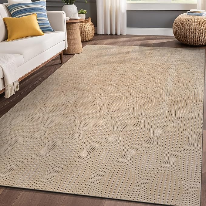 Modern Beige Non Slip Rug Solid 4x6 Non Skid Soft Rubber Back Area Rugs for Living Room Kitchen Bedroom Bathroom Dining Room Easy Cleaning Stain Resistant Non Shedding Carpet 4 x 6