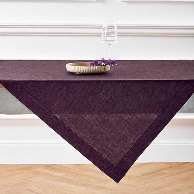 Solino Home Grape Linen Tablecloth 52 x 52 Inch - 100% Pure Linen Square Table Throw - Athena, Machine Washable Tablecloth for Fall, Autumn, Thanksgiving, Christmas