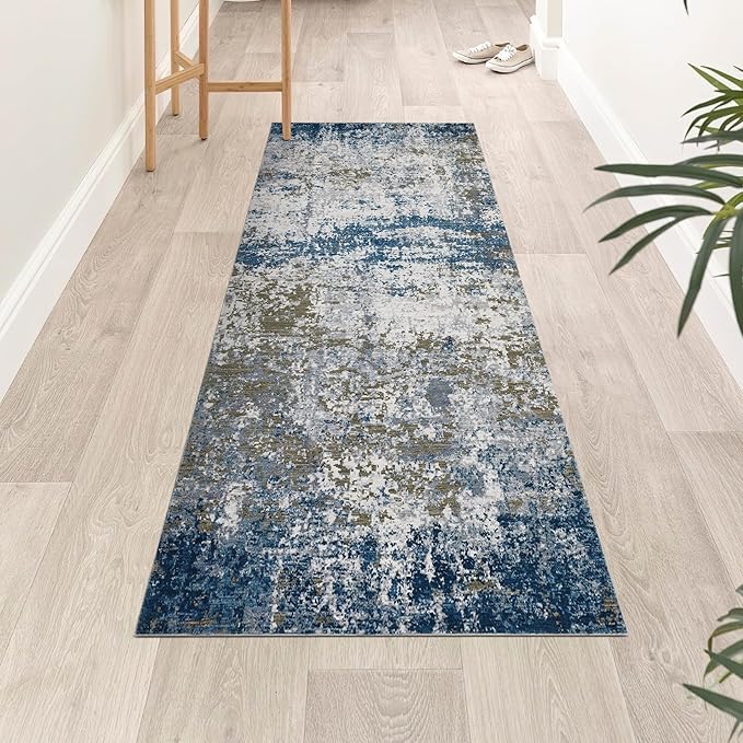 Modern Abstract 2x8 Runner Rug Non Slip Non Shedding Rug Low Pile Stain Resistant for Bedroom Hallway Kitchen,Navy