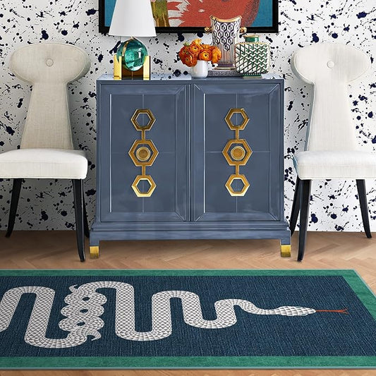 RUGGABLE x Jonathan Adler Machine Washable Modern Runner Rug – Venom Sapphire 2.5x10, Stain-Resistant, Non-Slip – Washable Rug for Hallway, Entryway, Living Room & Kitchen–with Standard Pad