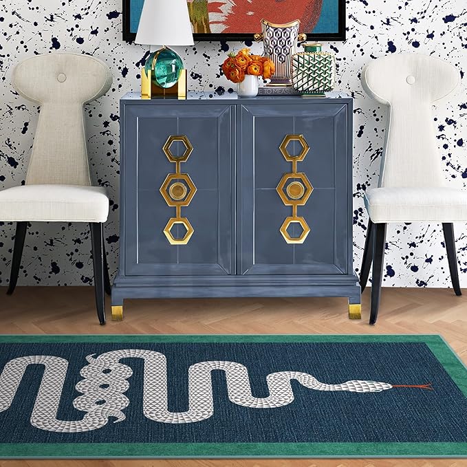 RUGGABLE x Jonathan Adler Machine Washable Modern Area Rug – Venom Sapphire 8x10, Stain-Resistant, Non-Slip – Large Rugs for Living Room, Bedroom, Hallway, Entryway & Office–with Cushioned Pad