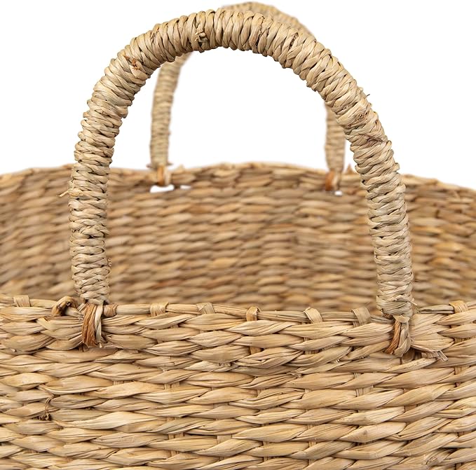 Woven Table and Floor Cylindrical Seagrass Baskets - Black and Beige - Set of 3