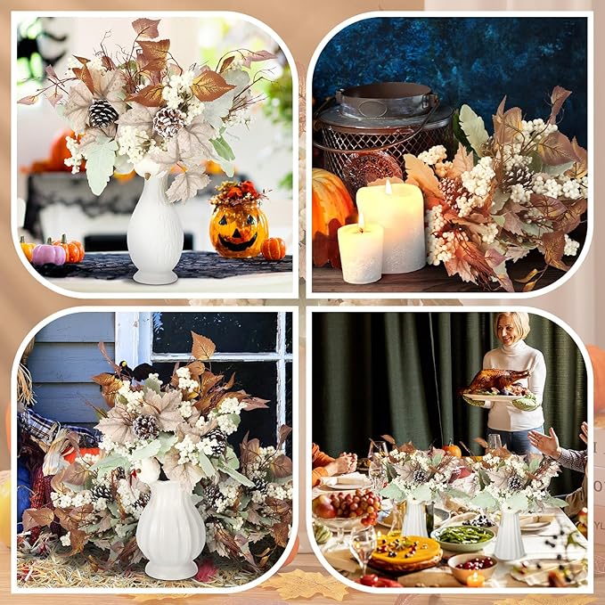 6 Pcs Thanksgiving Centerpiece for Table Thanksgiving Picks and Sprays Artificial Neutral Maple Leaves Branches 14 Inches Fall Fake Pumpkin for Harvest Decoration