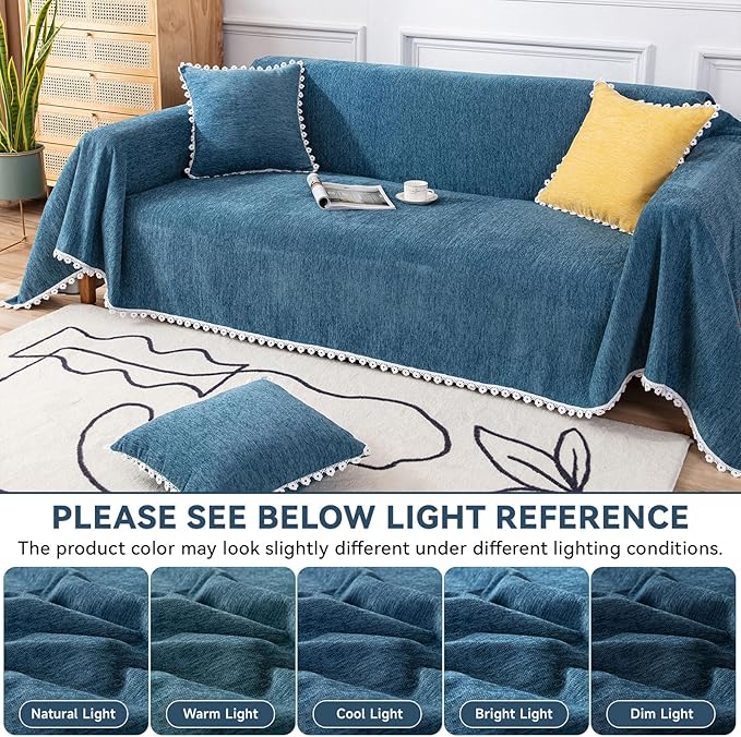 VClife Couch Cover Farmhouse Chic Dark Blue Couch Covers for 2 Cushion Couch Sofa - Washable Chenille Sofa Cover for Living Room Office RV Bedroom (71"X118") Gift for Christmas Thanksgiving Birthday
