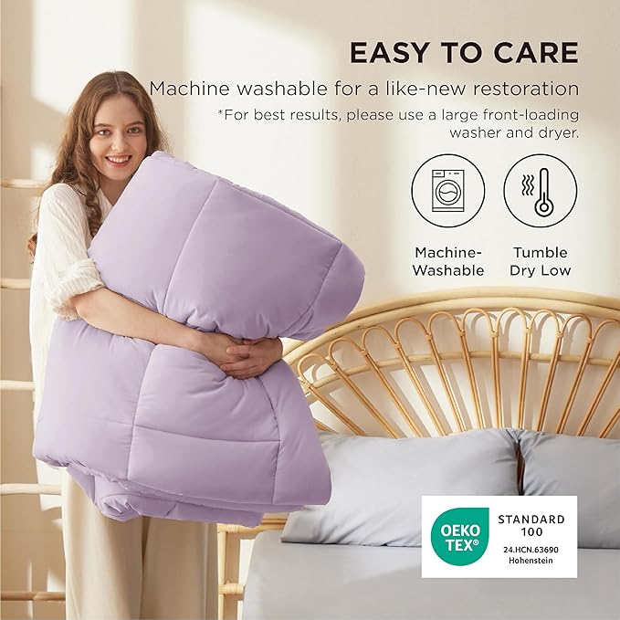 Bedsure Comforter Duvet Insert - Quilted Comforters Twin Size, All Season Duvet, GentleSoft Down Alternative Bedding, with 8 Tabs, Gifts for Women/Men, Light Purple, Twin 88 x 68 Inches