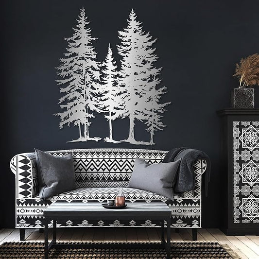 Sutanun Pine Tree Metal Wall Art – Large Rustic Farmhouse Branch Wall Sculpture for Living Room, Bedroom & Cabin – Nature Decor Gift for Nature Lovers (Silver, 39"x34"|100x85cm)