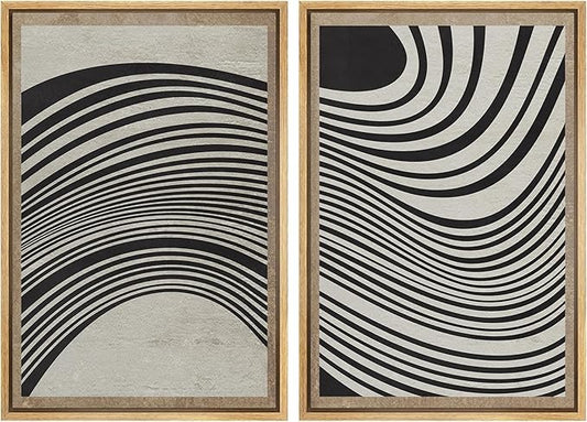 SIGNWIN Framed Canvas Print Wall Art Set Mid-Century Spiral Wave Collage Abstract Shapes Cozy Neutral Minimal Decorative Nordic Zen Bohemian for Living Room, Bedroom, Office - 24"x36"x2 Natural
